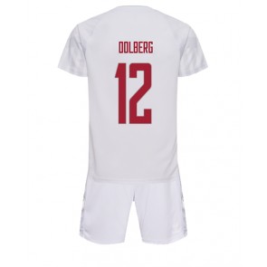 Danmark Kasper Dolberg #12 kläder Barn VM 2022 Bortatröja Kortärmad (+ korta byxor)